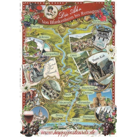 Ahr Map - Tausendschön - Postkarte