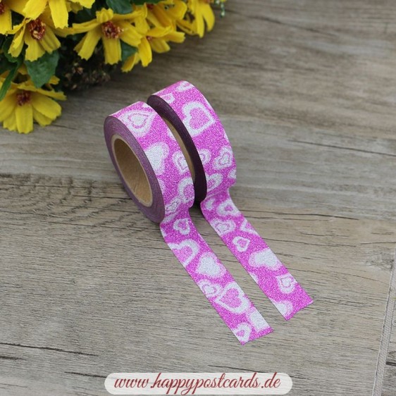 Pink Hearts - Glitter - Washi Tape - Masking Tape