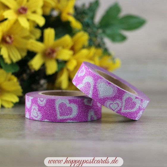Pink Hearts - Glitter - Washi Tape - Masking Tape
