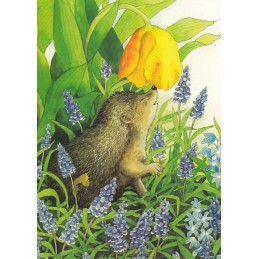 117 - Igel und Traubenhyazinthen - Löök Postkarte