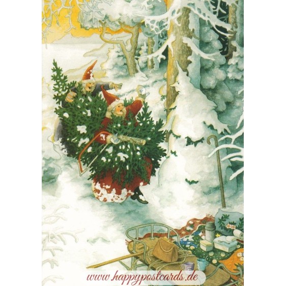 54 - Frauen mit Weihnachtsbaum und Schneegeist - Löök Postkarte