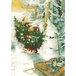 54 - Old Ladies with Christmastree and Snowghost - Postcard