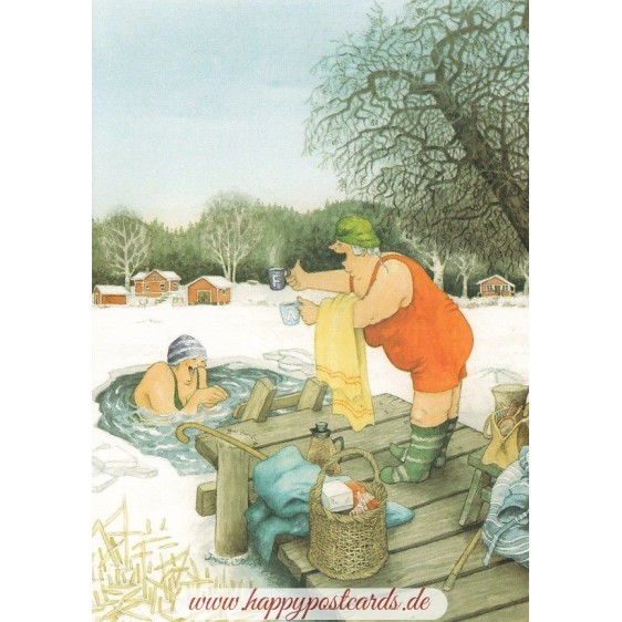 55 - Old Ladies swimming in an ice hole - Postcard