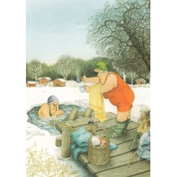 55 - Old Ladies swimming in an ice hole - Postcard