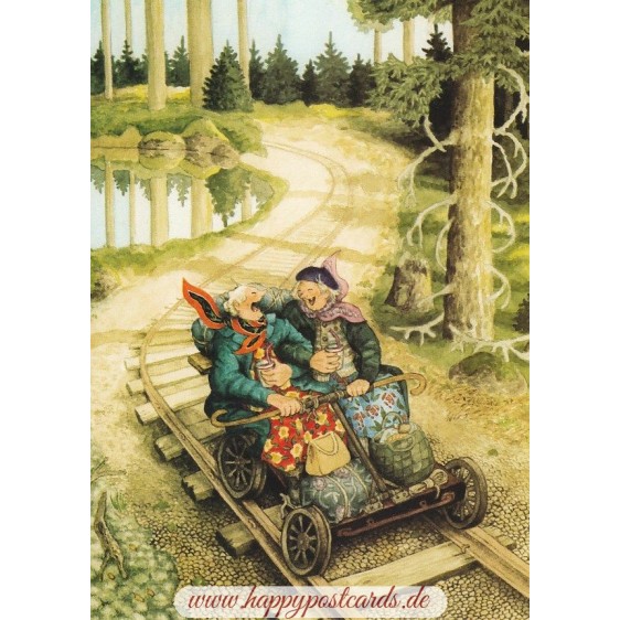 56 - Frauen fahren mit der Draisine - Löök Postkarte