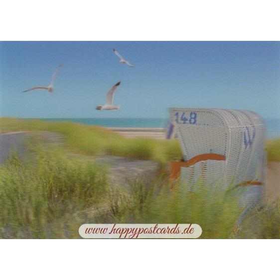 3D Strandkorb am Meer - 3D Postkarte