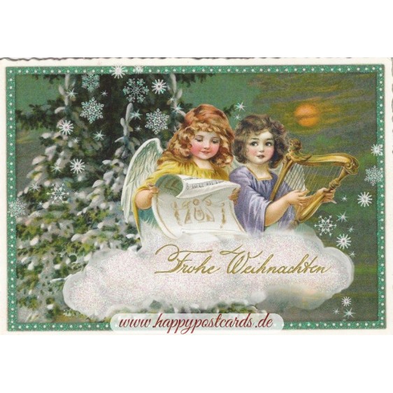 Frohe Weihnachten - Engel mit Harfe - Tausendschön - Postkarte