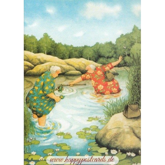 58 - Old Ladies fishing for a message in a bottle - Postcard