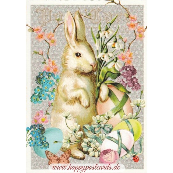 Happy Easter - Bunny with flowers - Tausendschön - Postcard