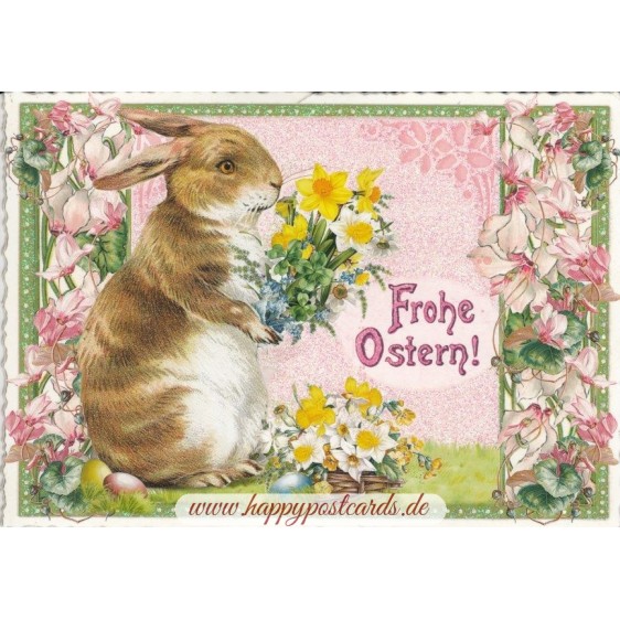Happy Easter - Bunny with a bouquet of flowers - Tausendschön - Postcard