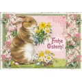 Frohe Ostern - Hase mit Blumenstrauß - Tausendschön - Osterkarte