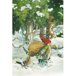 225 - Zwerg mit Vogelfutter im Schnee - Löök Postkarte