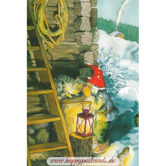 224 - Zwerg schmust mit Katze - Postkarte