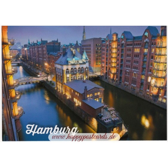 Hamburg - Illuminated Speicherstadt - Viewcard