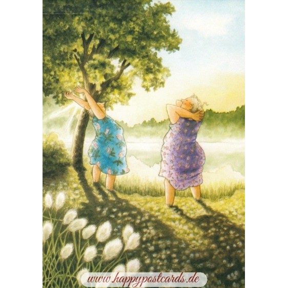 63 - Old Ladies greeting the sun - Postcard