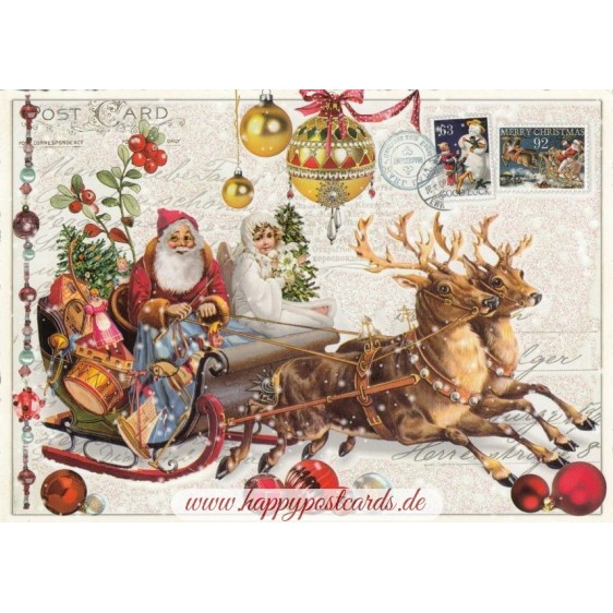 Weihnachtsmann auf dem Schlitten - Tausendschön - Weihnachtskarte