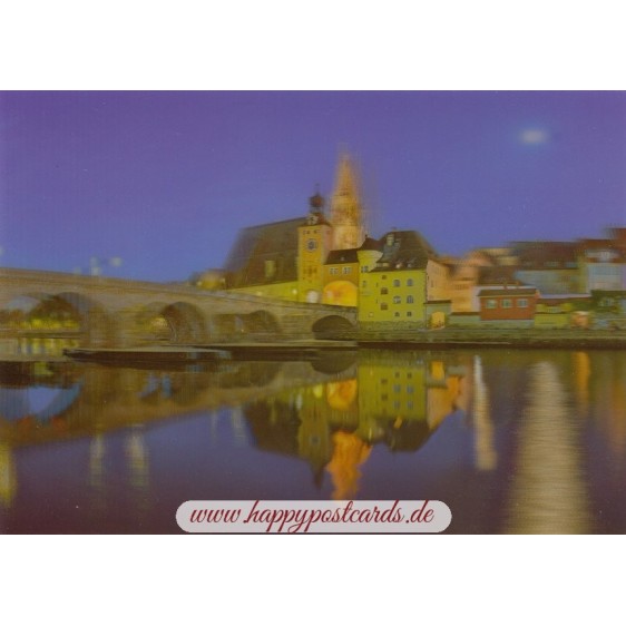 3D Regensburg - Abenddämmerung - 3D Postkarte
