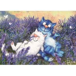 Lavender - Blue Cats - Postcard
