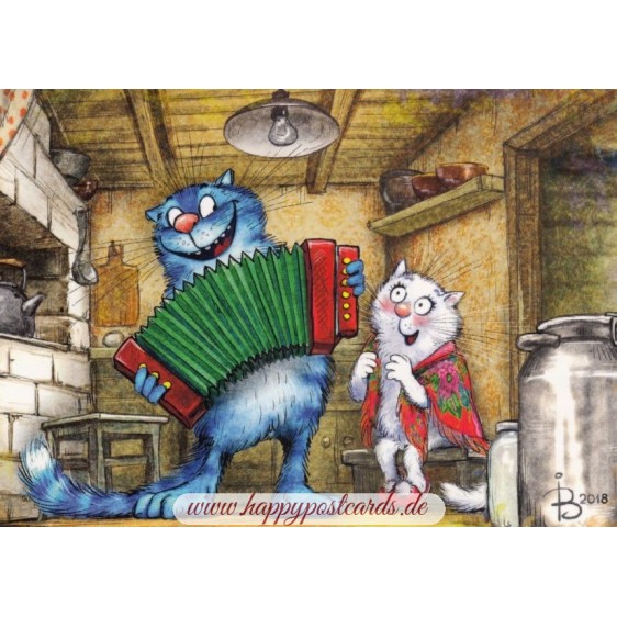 Kalinka-Malinka - Blaue Katzen - Postkarte