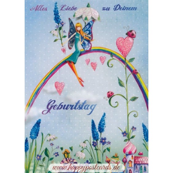 Zum Geburtstag - Woman on Rainbow - Mila Marquis Postcard