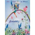 Zum Geburtstag - Woman on Rainbow - Mila Marquis Postcard