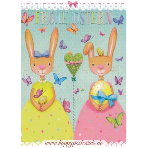 Frohe Ostern - Zwei Hasen - Mila Marquis Postkarte