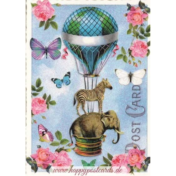 Elephant and Zebra - Tausendschön - Postcard