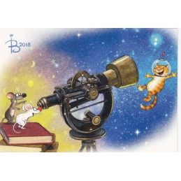 Im Weltall - Blaue Katzen - Postkarte