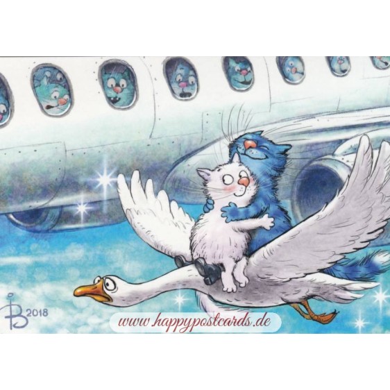 Cloud Nine - Blue Cats - Postcard
