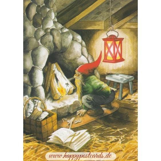 226 - Zwerg macht Kamin an - Löök Postkarte