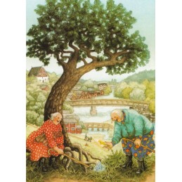 67 - Frauen finden Frühlingsblumen - Löök Postkarte