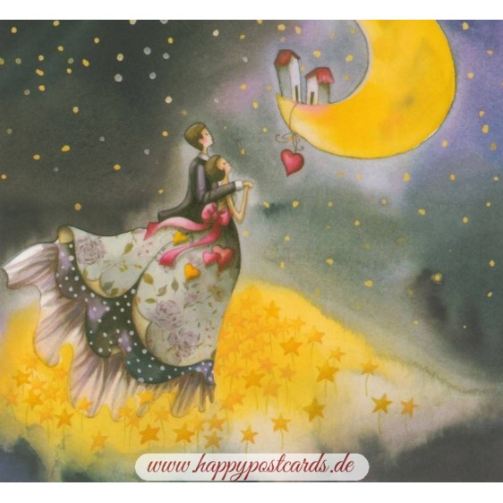Paar blickt auf Mond - Nina Chen Postkarte