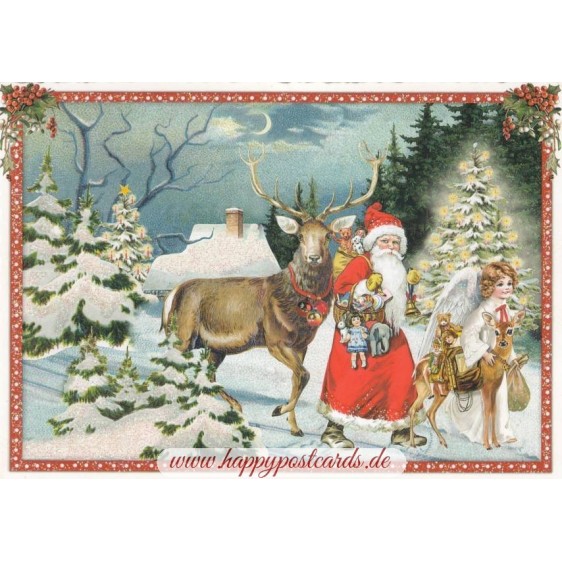 Santa Claus with a deer - Tausendschön - Postcard