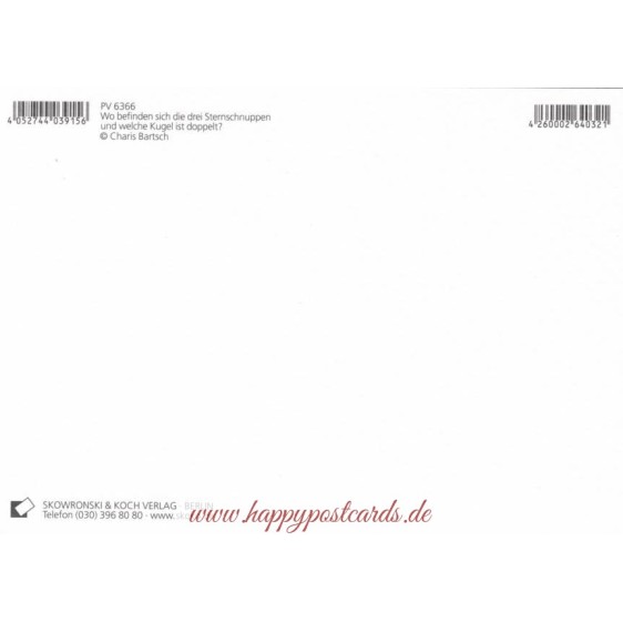 Wo befnden sich die drei Sternschnuppen und welche Kugel ist doppelt?- Christmas Postcard