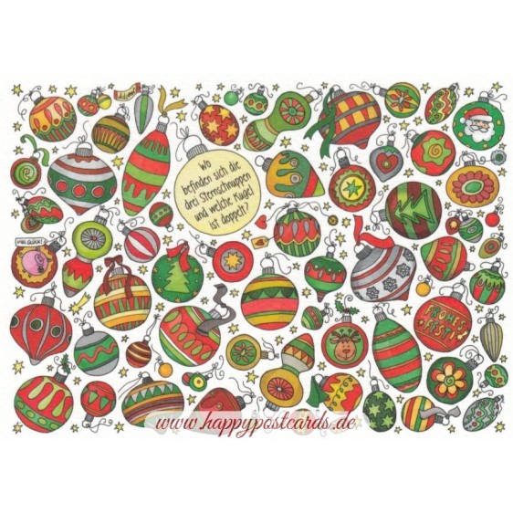 Wo befnden sich die drei Sternschnuppen und welche Kugel ist doppelt? - Weihnachtskarte