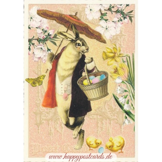 Easterbunny with umbrella - Tausendschön - Postcard