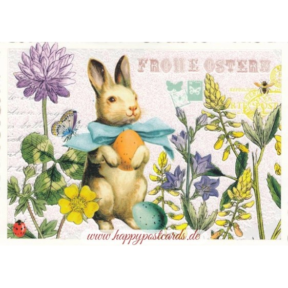 Frohe Ostern - Easterbunny and flowers - Tausendschön - Postcard
