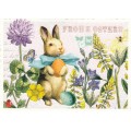 Frohe Ostern - Osterhase und Blumen - Tausendschön - Osterkarte