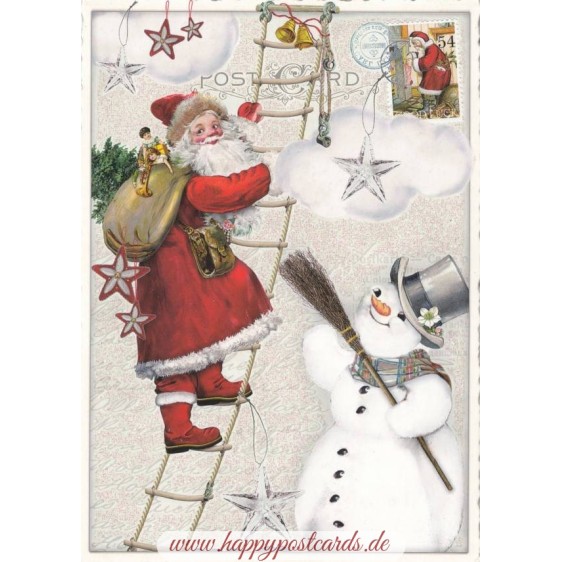 Santa on a ladder - Tausendschön - Postcard