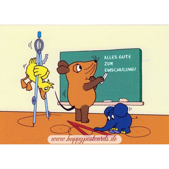 Alles Gute zur Einschulung - Maus-Postkarte