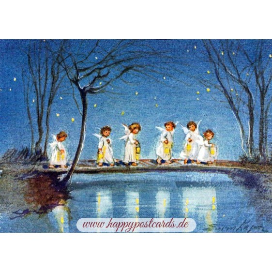 Six angels with lantern - Postcard