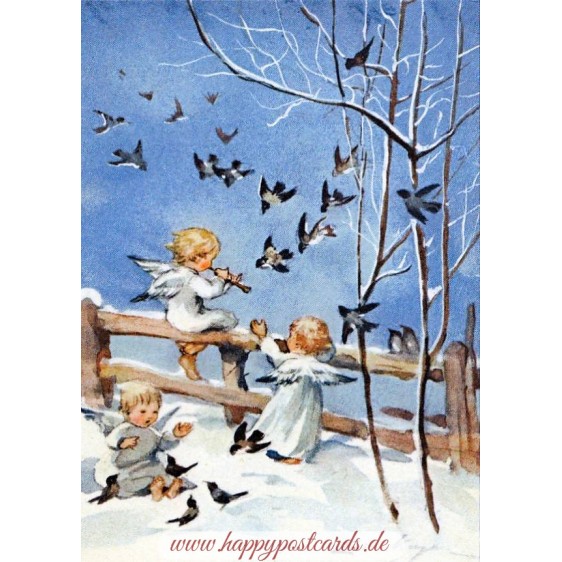 Three angels making music - Postcard