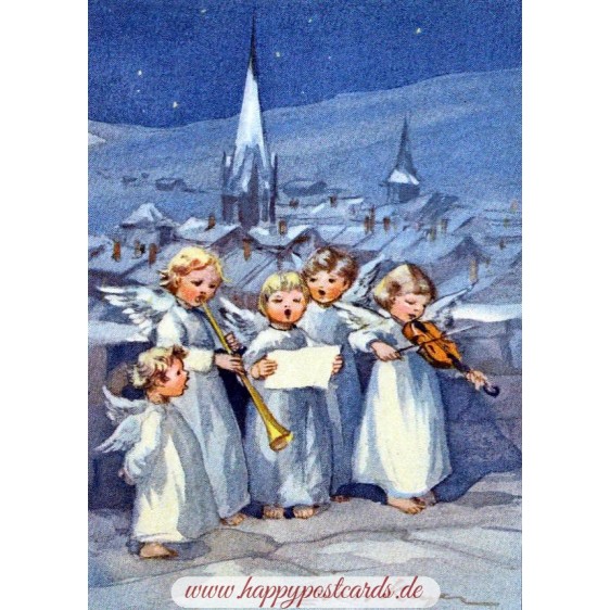 Five angels making music - Postcard