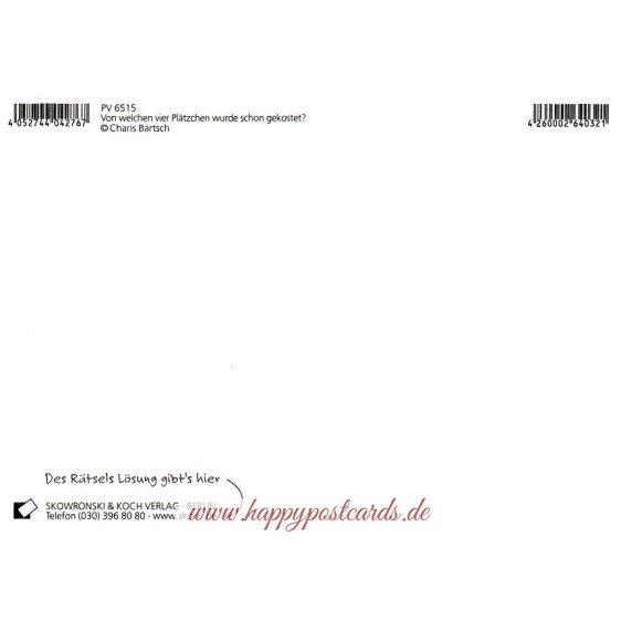 Von welchen vier Plätzchen wurde schon gekostet und welche zwei sind genau gleich? - Christmas Postcard