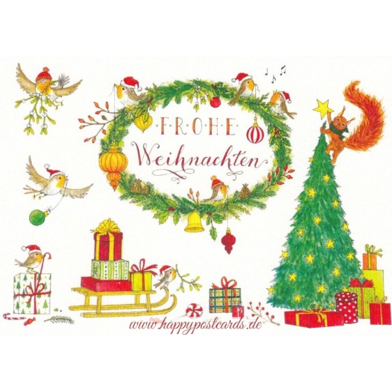Frohe Weihnachten - Sledge with presents - de Waard postcard