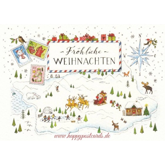 Fröhliche Weihnachten - Winterszene - de Waard Postkarte