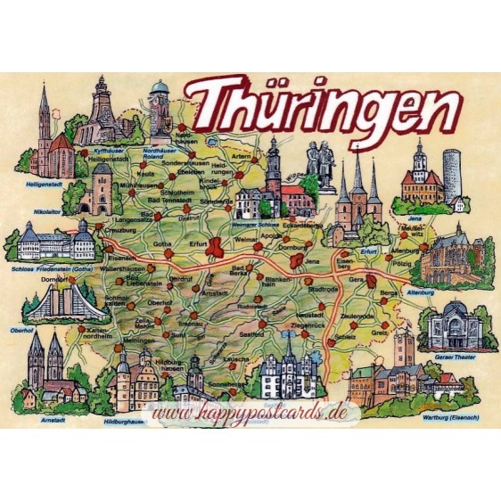 Thüringen - Map - Postkarte