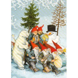 71 - Old Ladies making music with dwarfs- Postcard