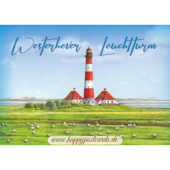 Westhever lighthouse - painted - Viewcard