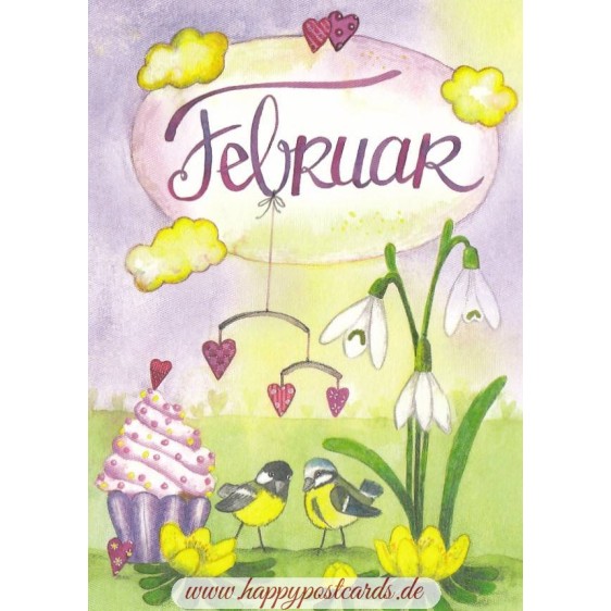 Februar - Schneeglöckchen - Meisen - Monats-Postkarte